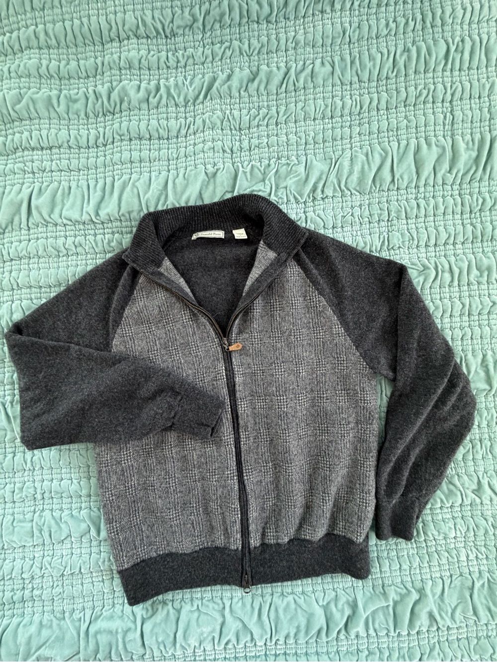 Donald Ross 100% Lambs Wool Men's Dark Gray Full-Zip Knit Sweater Jacket-Large